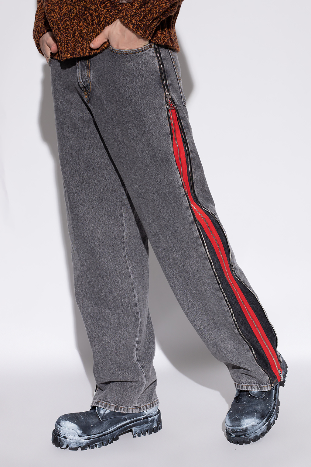 Grey jeans cheap with side stripe